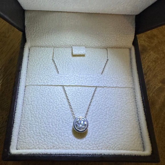 Angara Bezel-Set Round 3/4 Ct. Diamond Solitaire Pendant on 14K White Gold Chain - Picture 7 of 10